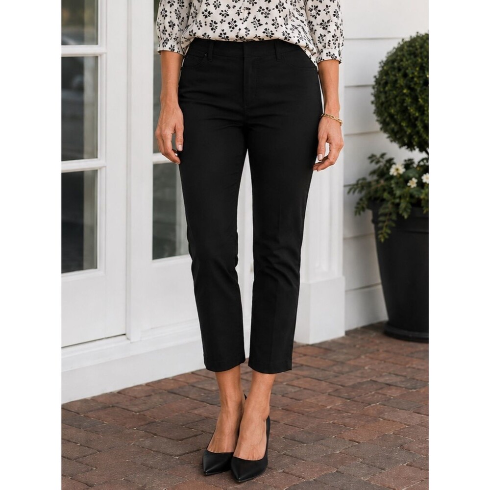 White House Black Market Cropped Pants 8 Black Career Office Stretch Slim Ankle